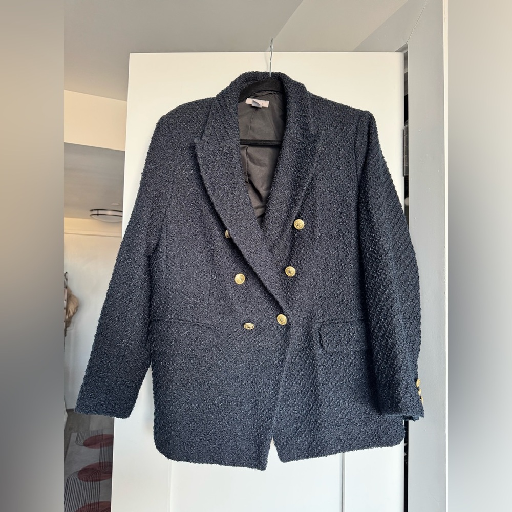 H&M Navy Boucle Blazer with Gold Buttons, XL